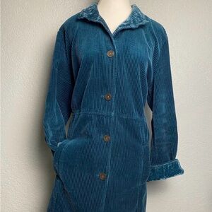 J Jill Teal Green Corduroy long Blazer velvet cuff collar jacket pleated back 1X